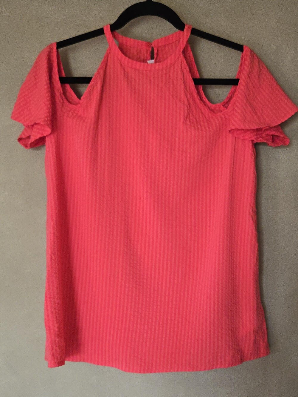 Michael Kors | Seersucker Halter Neck Cold Shoulder Top, Size M - Picture 2 of 7